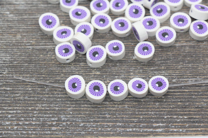 Purple Evil Eye Polymer Clay Beads, Round Evil Eye Fimo Cane Beads, Evil Eye Clay Beads #114