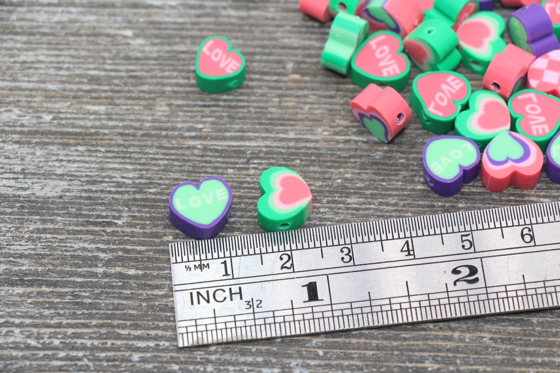 Valentines Day Themed Polymer Clay Beads, Assorted Heart Shape Clay Round Beads, Loose Beads, Jewelry Beads, Beads for Bracelet #123