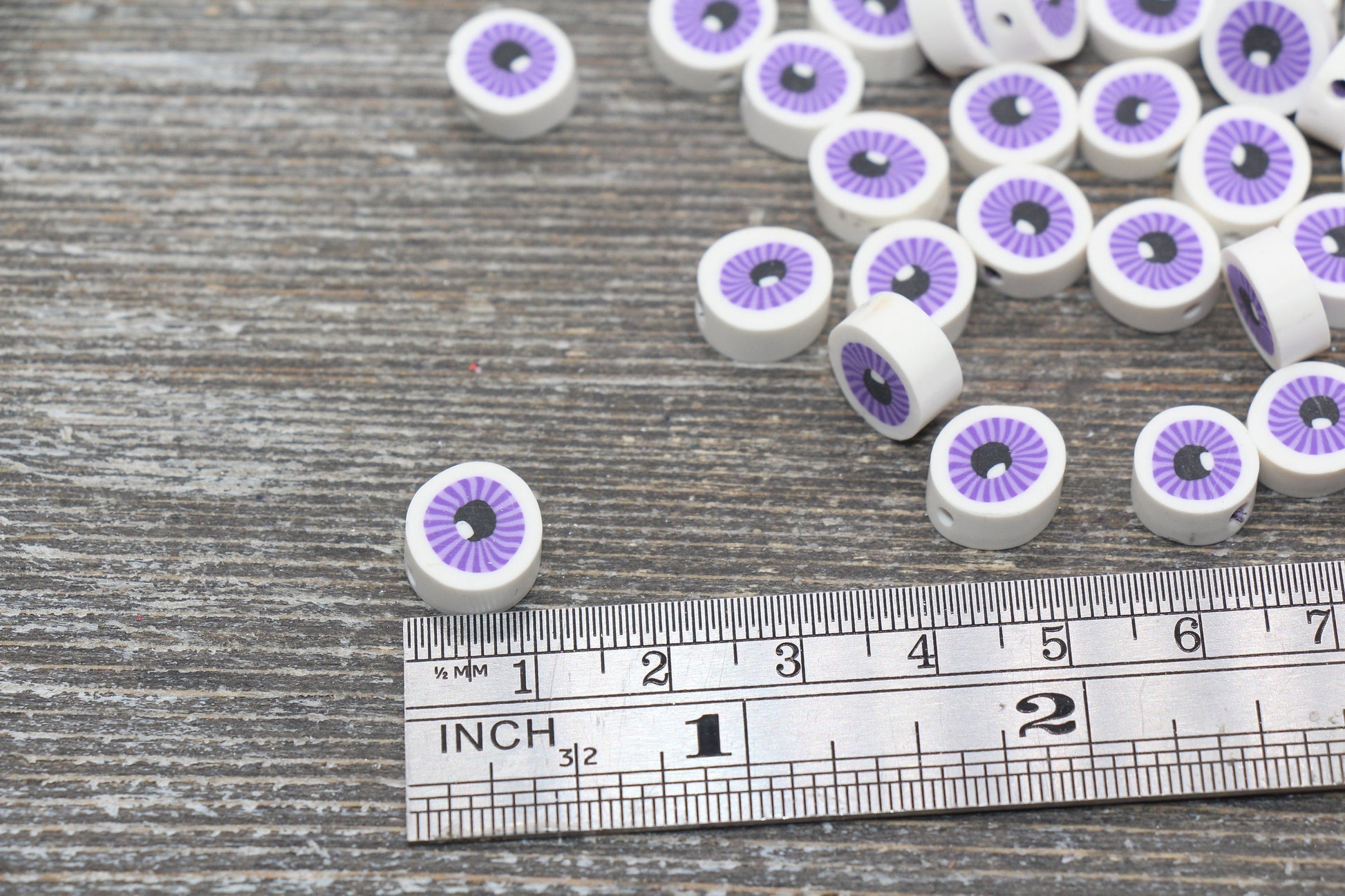 Purple Evil Eye Polymer Clay Beads, Round Evil Eye Fimo Cane Beads, Evil Eye Clay Beads #114