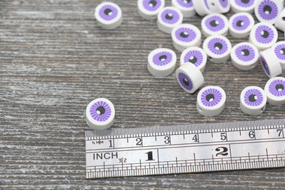 Purple Evil Eye Polymer Clay Beads, Round Evil Eye Fimo Cane Beads, Evil Eye Clay Beads #114