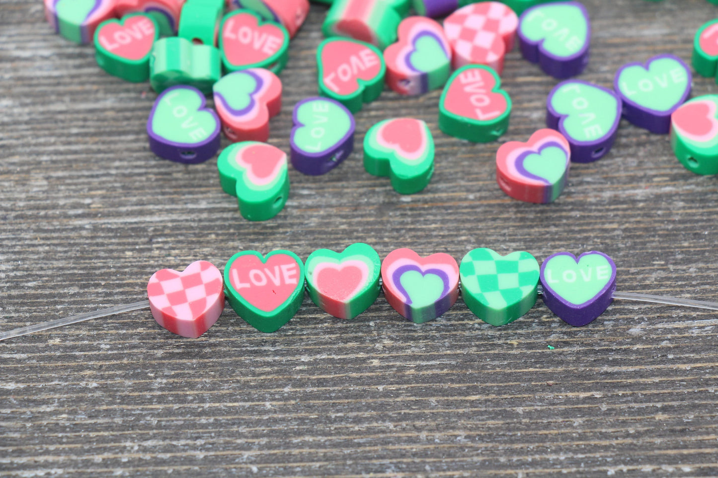 Valentines Day Themed Polymer Clay Beads, Assorted Heart Shape Clay Round Beads, Loose Beads, Jewelry Beads, Beads for Bracelet #123