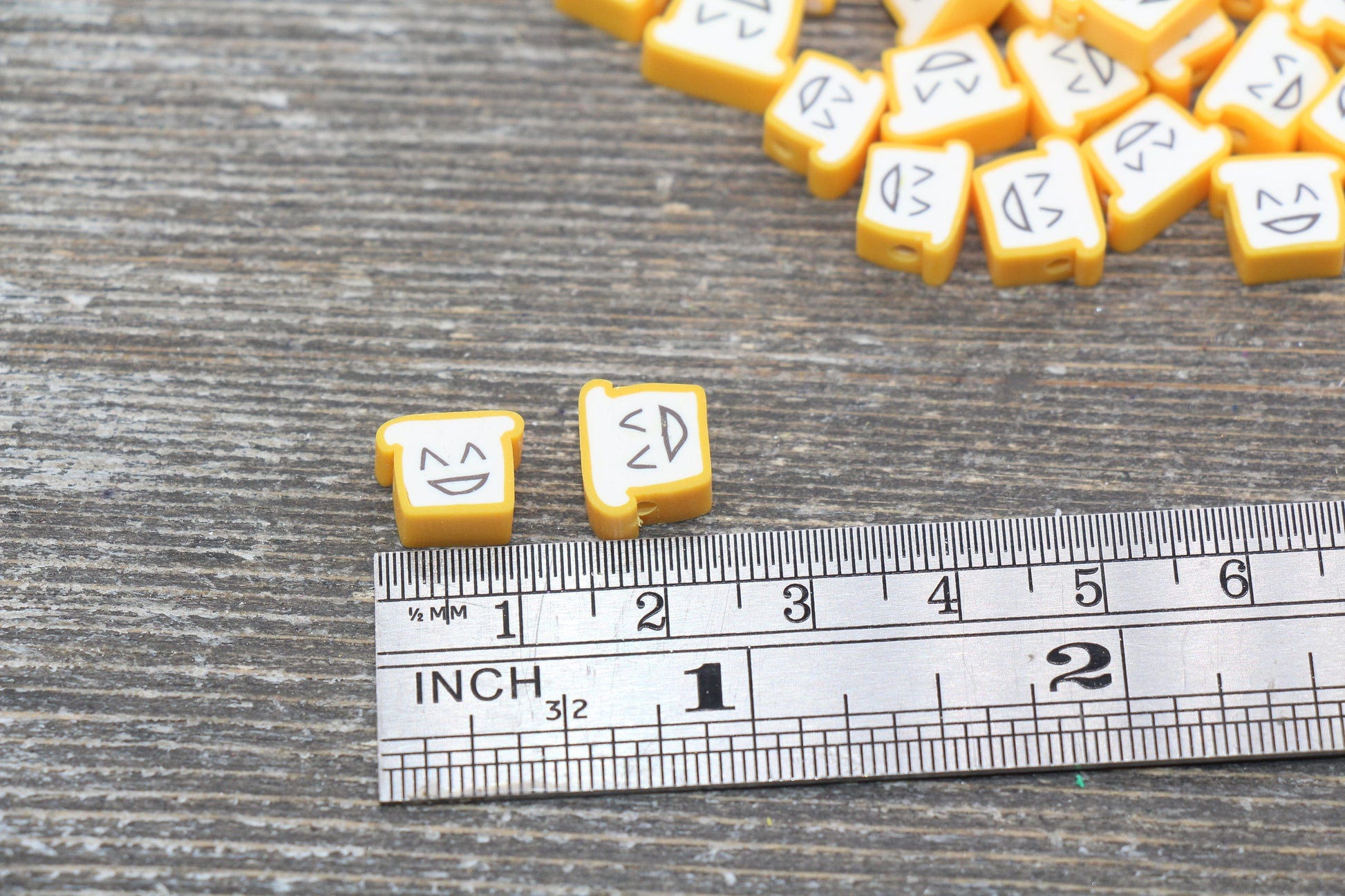 Happy Bread Polymer Clay Beads, Smiling Bread Cane Beads, Sliced Bread Clay Beads, Jewelry Beads, Beads for Bracelet #124