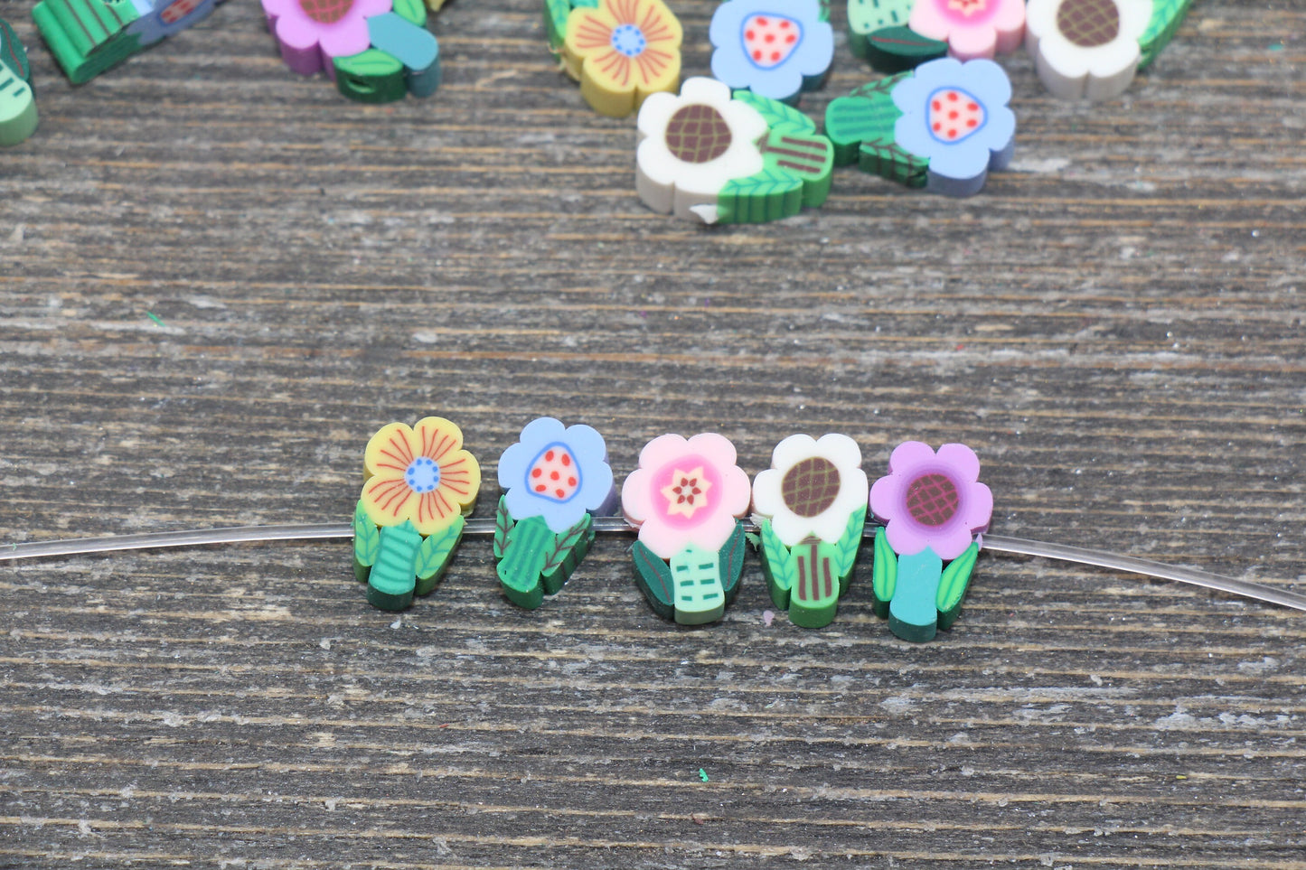 Assorted Flower Polymer Clay Beads, Multicolor Flower Cane Beads, Jewelry Beads, Bead for Bracelet #126