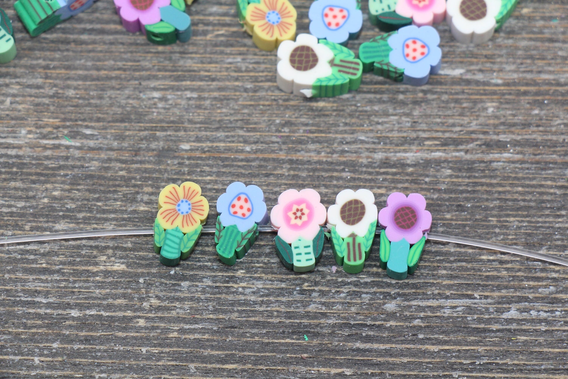 Assorted Flower Polymer Clay Beads, Multicolor Flower Cane Beads, Jewelry Beads, Bead for Bracelet #126