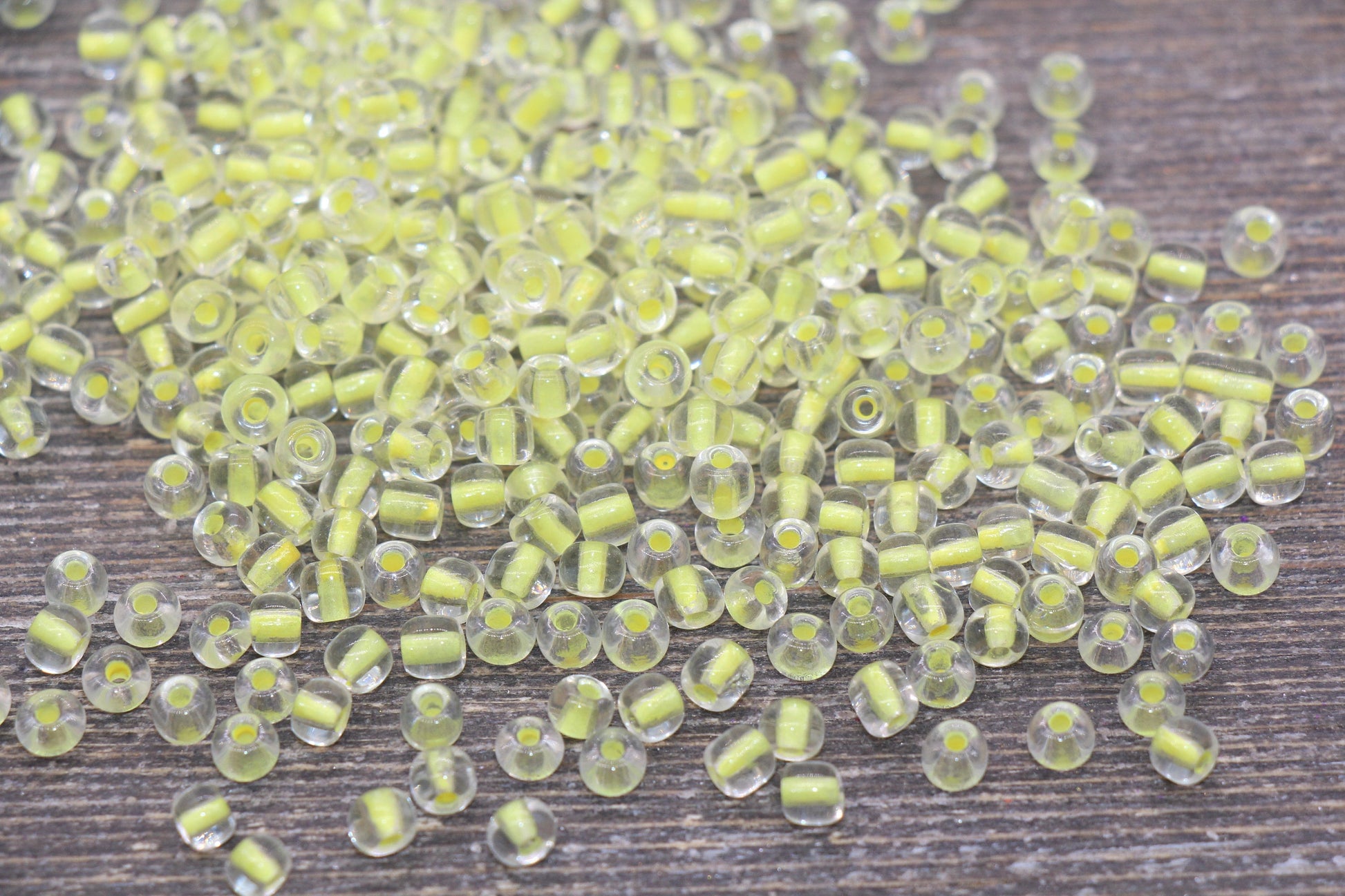 GLOW Glass Beads, 4mm 6/0 Glass Beads, Glow in Dark Transparent Beads with Yellow Lining Beads, Rocailles Beads, Beading Supplies #2408