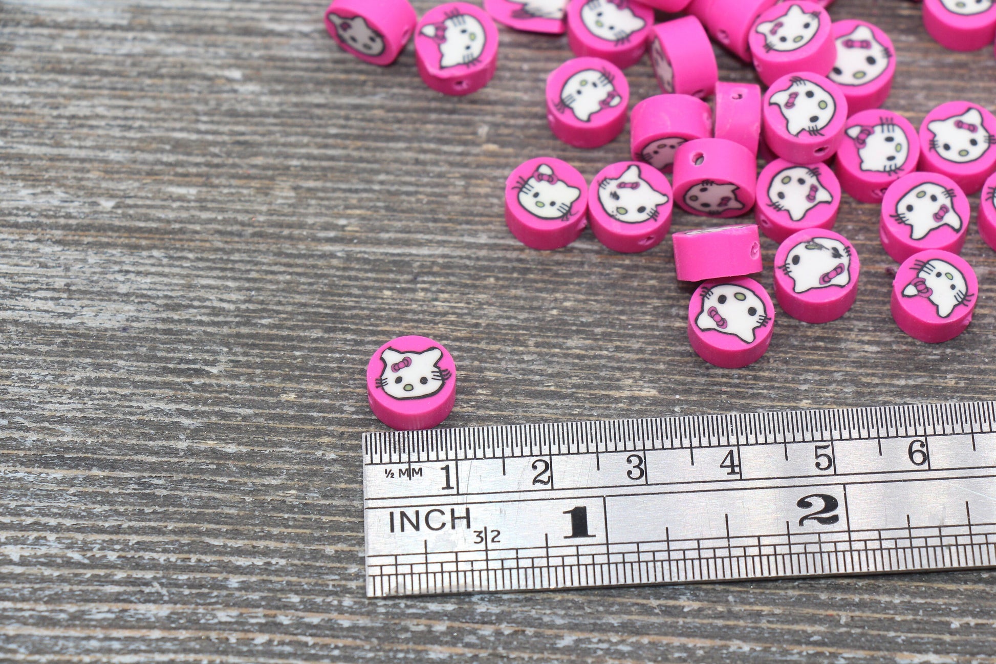 Pink Kawaii Kitty Polymer Clay Beads, Kitty Cat Clay Beads, Round Clay Beads, Jewelry Beads, Beads for Bracelet #413