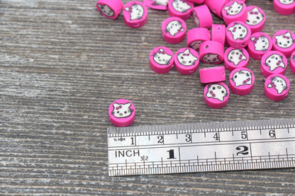 Pink Kawaii Kitty Polymer Clay Beads, Kitty Cat Clay Beads, Round Clay Beads, Jewelry Beads, Beads for Bracelet #413