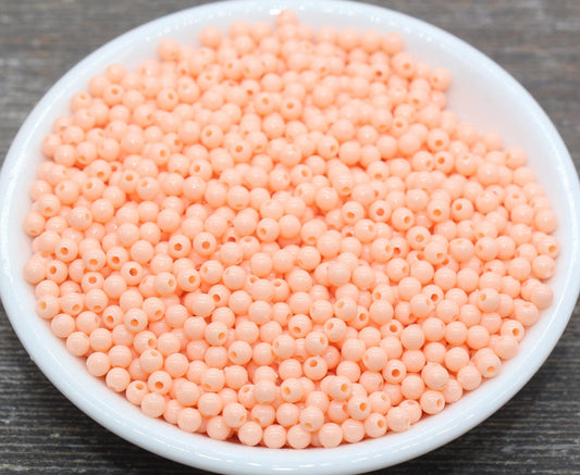 4mm Peach Round Beads, Acrylic Gumball Beads, Round Spacer Beads, Bubblegum Beads, Plastic Round Smooth Bead #840