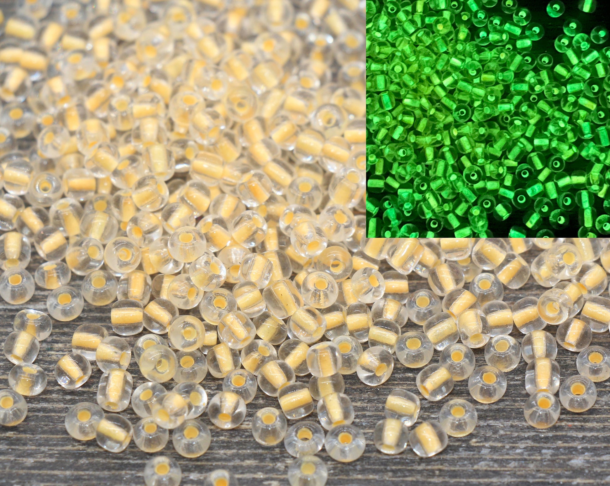GLOW Glass Beads, 4mm 6/0 Glass Beads, Glow in Dark Transparent Beads with Orange Lining Beads, Rocailles Beads, Beading Supplies #960