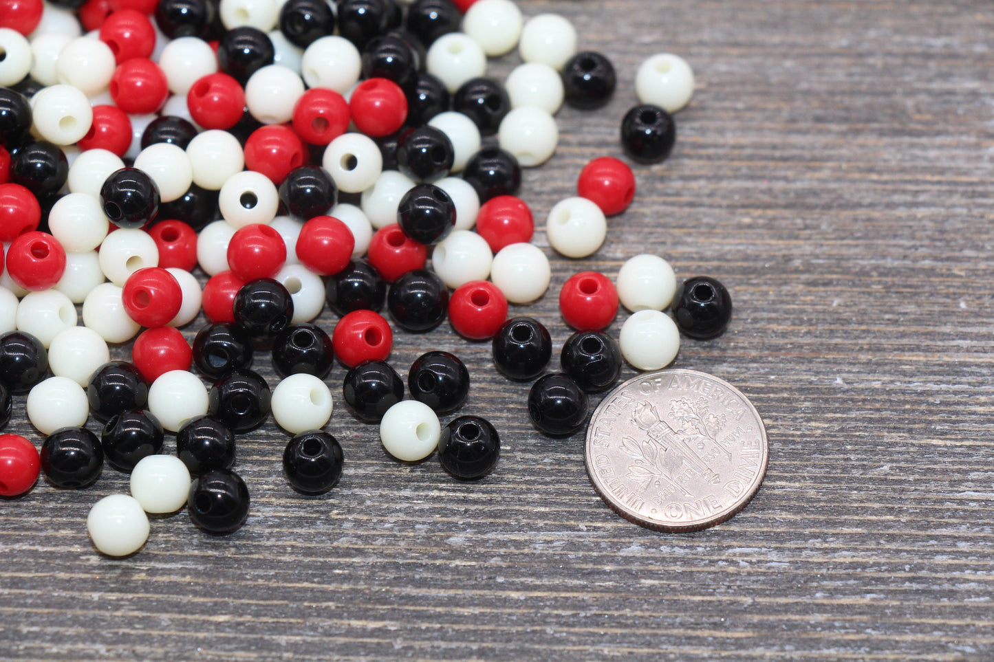6mm Mix Round Gumball Beads, Ivory Red and Black Mix Acrylic Loose Beads, Multicolor Bubblegum Beads, Chunky Beads, Smooth Round Beads #2422