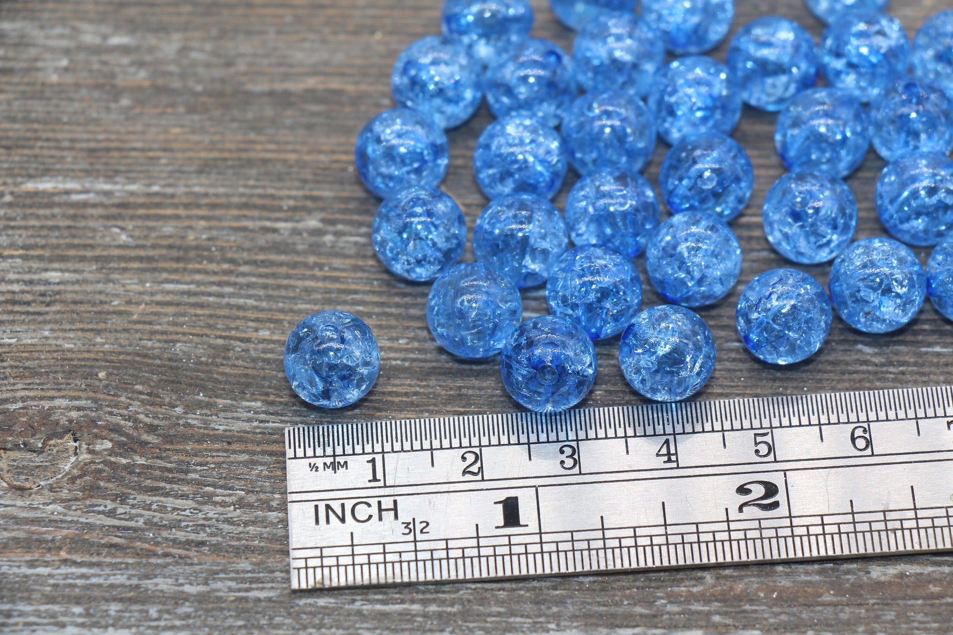 10mm Blue Crackle Gumball Beads, Acrylic Crackle Loose Beads, Bubblegum Beads, Chunky Beads, Smooth Round Plastic Beads #1540