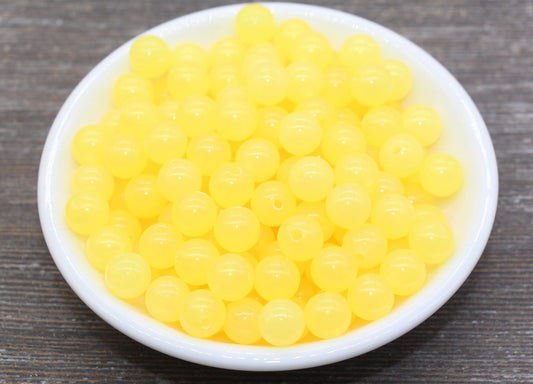 12mm Yellow Translucent Gumball Beads, Round Acrylic Loose Beads, Bubblegum Beads, Chunky Beads, Smooth Plastic Round Beads #415