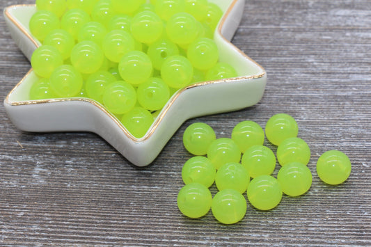 12mm Lime Green Gumball Beads, Round Acrylic Loose Beads, Bubblegum Beads, Chunky Beads, Smooth Plastic Round Beads #425
