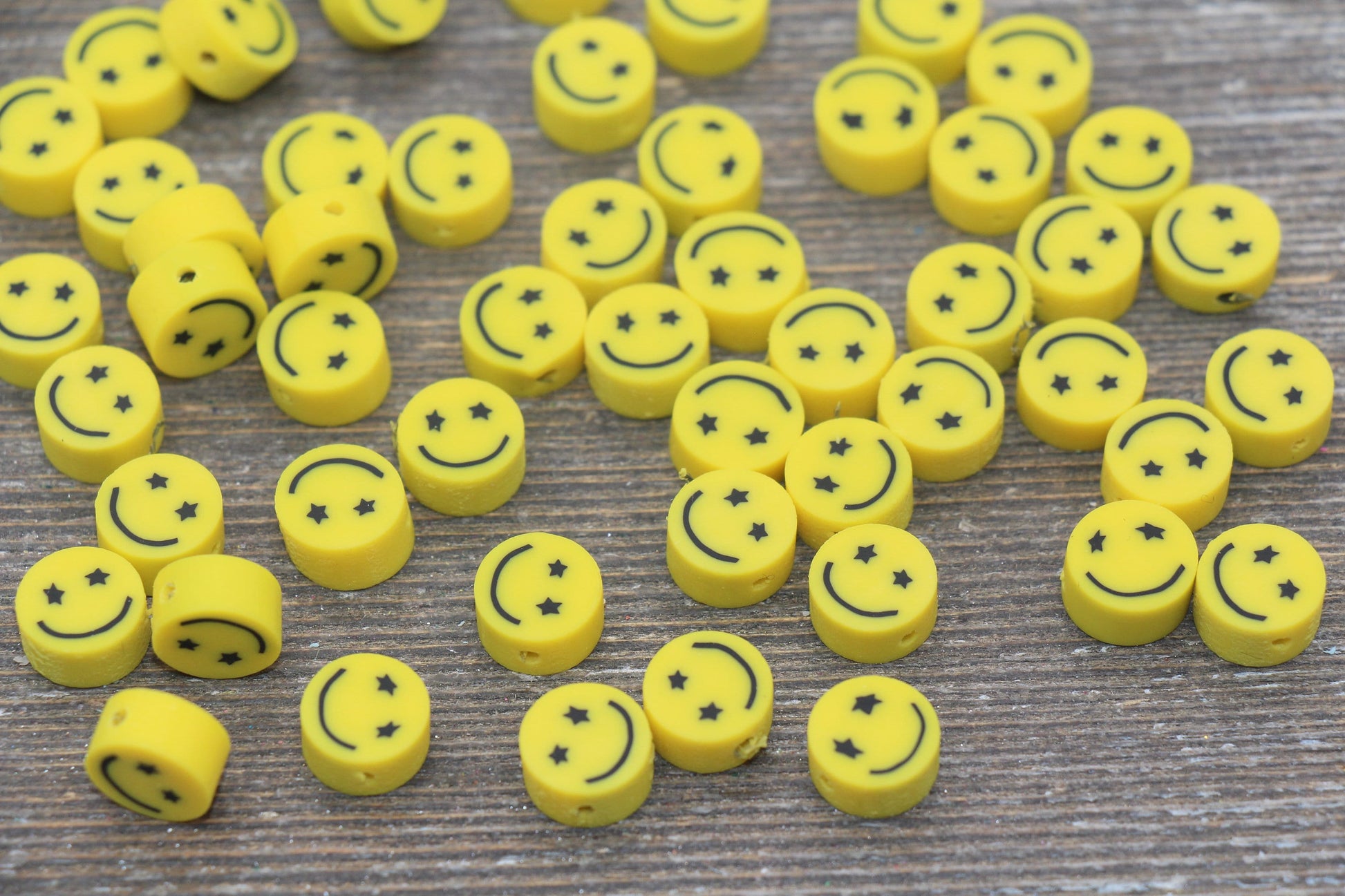 Star-Struck Smiley Face Beads, Emoji Polymer Clay Beads, Kawaii Smiling Face, Jewelry Beads, Beads for Bracelet #165