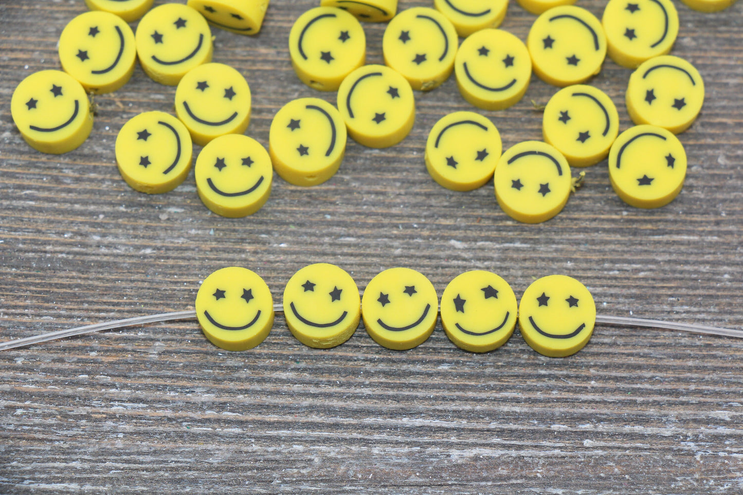 Star-Struck Smiley Face Beads, Emoji Polymer Clay Beads, Kawaii Smiling Face, Jewelry Beads, Beads for Bracelet #165