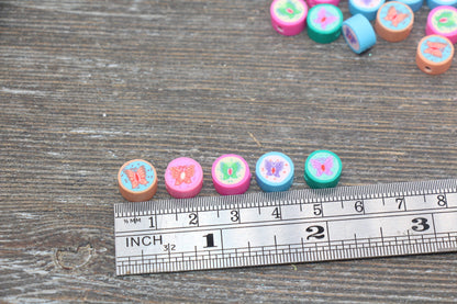 Butterfly Polymer Clay Beads, Assort Butterfly Round Clay Beads, Kawaii Butterflies Beads, Jewelry Beads #188