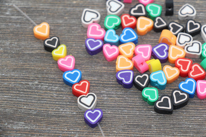 Multicolored Heart Polymer Clay Beads, Assorted Heart Shape Clay Round Beads, Loose Beads, Jewelry Beads, Beads for Bracelet #180