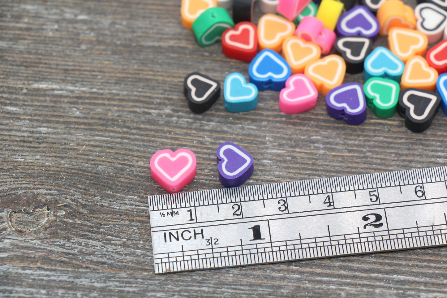 Multicolored Heart Polymer Clay Beads, Assorted Heart Shape Clay Round Beads, Loose Beads, Jewelry Beads, Beads for Bracelet #180
