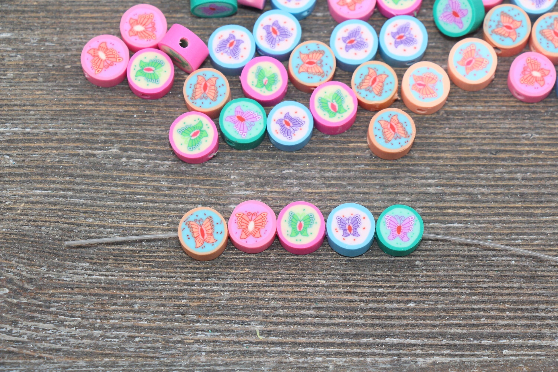 Butterfly Polymer Clay Beads, Assort Butterfly Round Clay Beads, Kawaii Butterflies Beads, Jewelry Beads #188