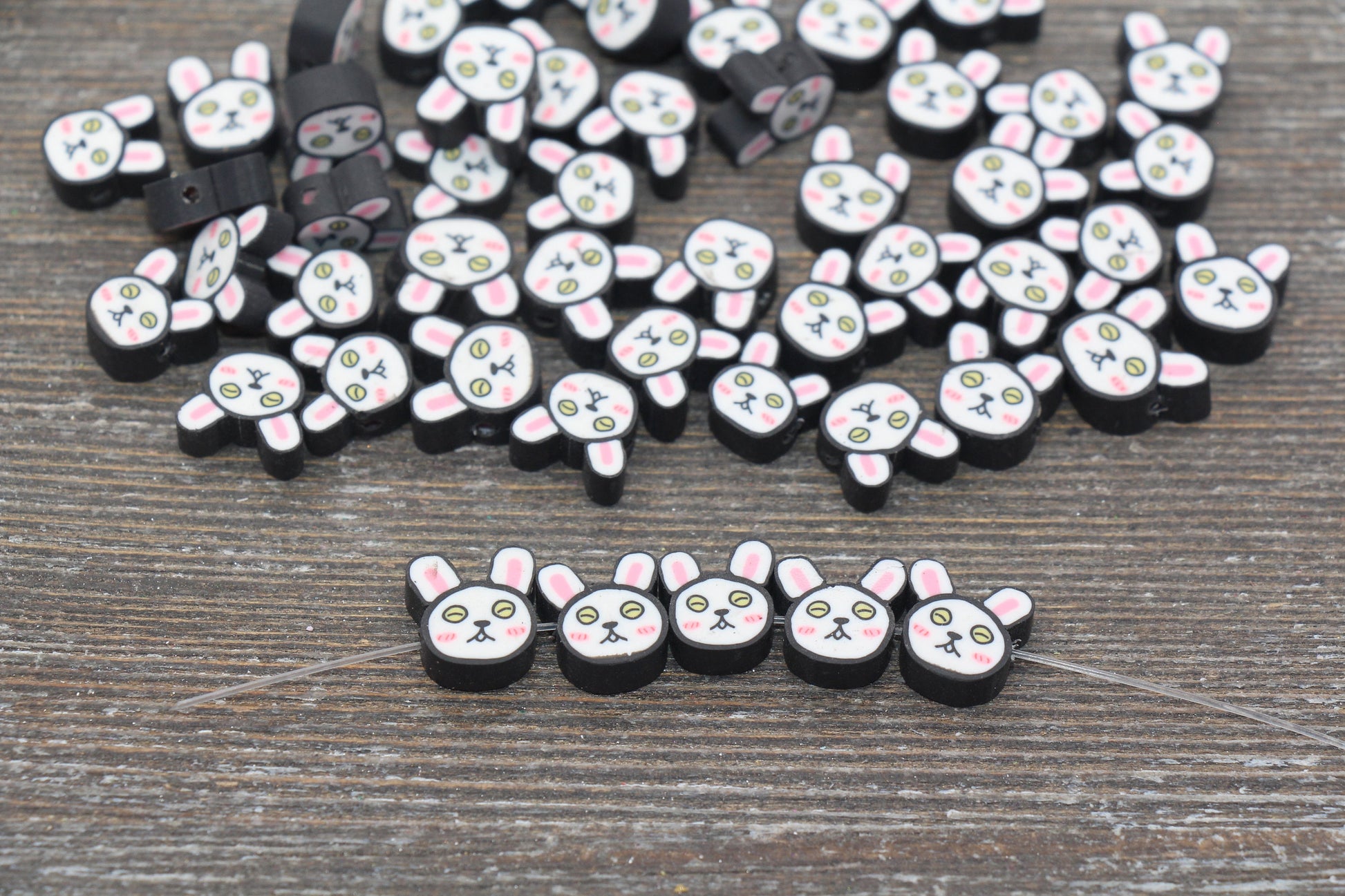 Kawaii Bunny Polymer Clay Beads, Cute Bunny Clay Beads, Bunny Clay Loose Beads, Jewelry Beading Supplies, Clay Beads #200