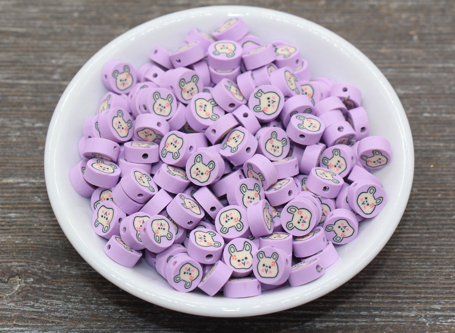 Kawaii Bunny Polymer Clay Beads, Lavender Bunny Clay Beads, Bunny Clay Loose Beads, Jewelry Beading Supplies, Clay Beads #208