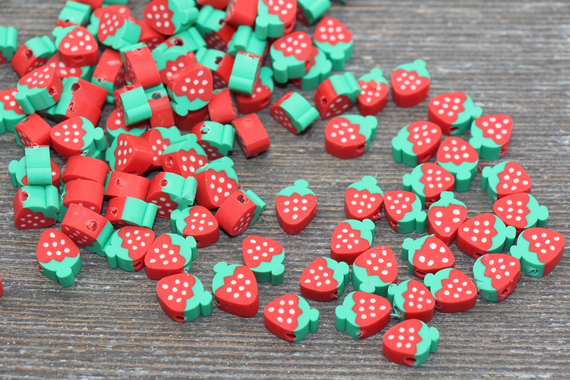 Red Strawberry Polymer Clay Beads, Fruit Cane Beads, Whole Strawberry Clay Beads, Fruit Clay Beads, Jewelry Beads, Beads for Bracelet #11