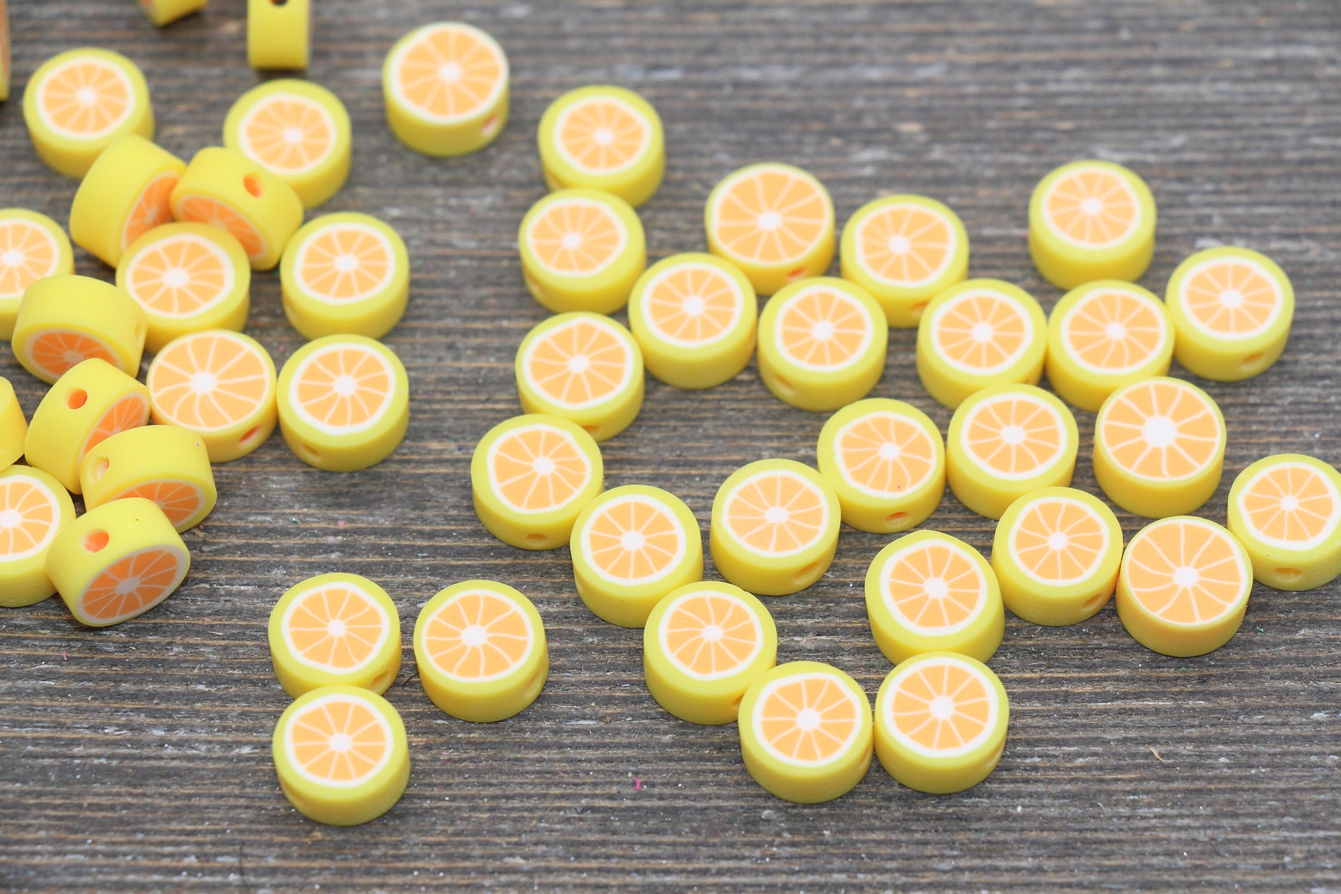 Citrus Fruit Beads, Round Citrus Clay Beads, Orange Clay Beads, Bracelet Jewelry Beads #194