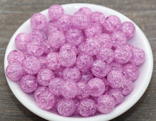12mm Violet Pink Crackle Gumball Beads, Acrylic Crackle Loose Beads, Bubblegum Beads, Chunky Beads, Smooth Round Plastic Beads #1513