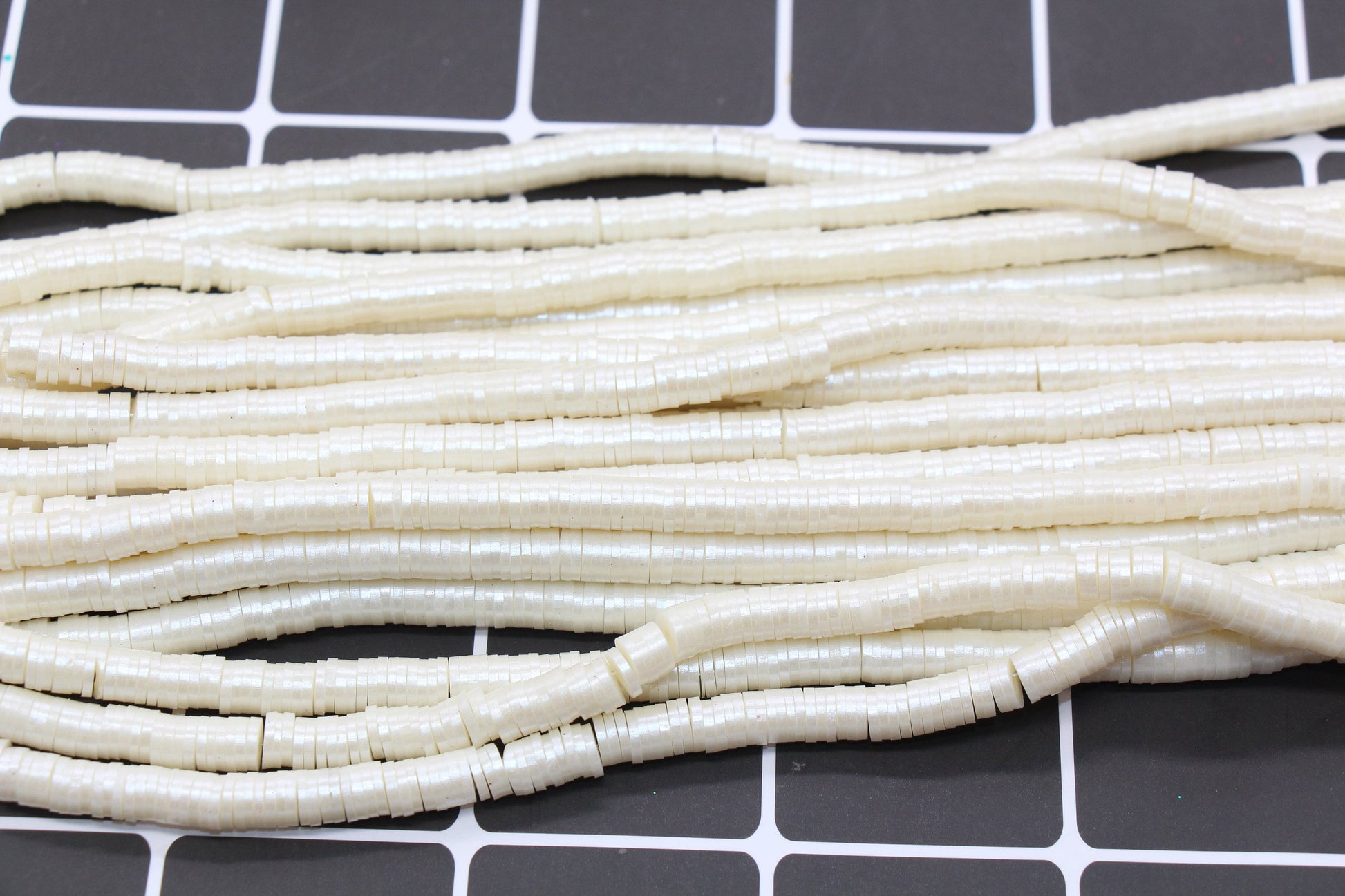 6mm Shimmer Cream Polymer Clay Disc Beads, Cream Heishi Beads, African Disc Beads, Vinyl Heishi, 16 inch Strand #423