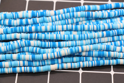 6mm Blue and White Mixed Heishi Beads, African Disc Beads, Wholesale Vinyl Heishi, 16 inch Strand #372