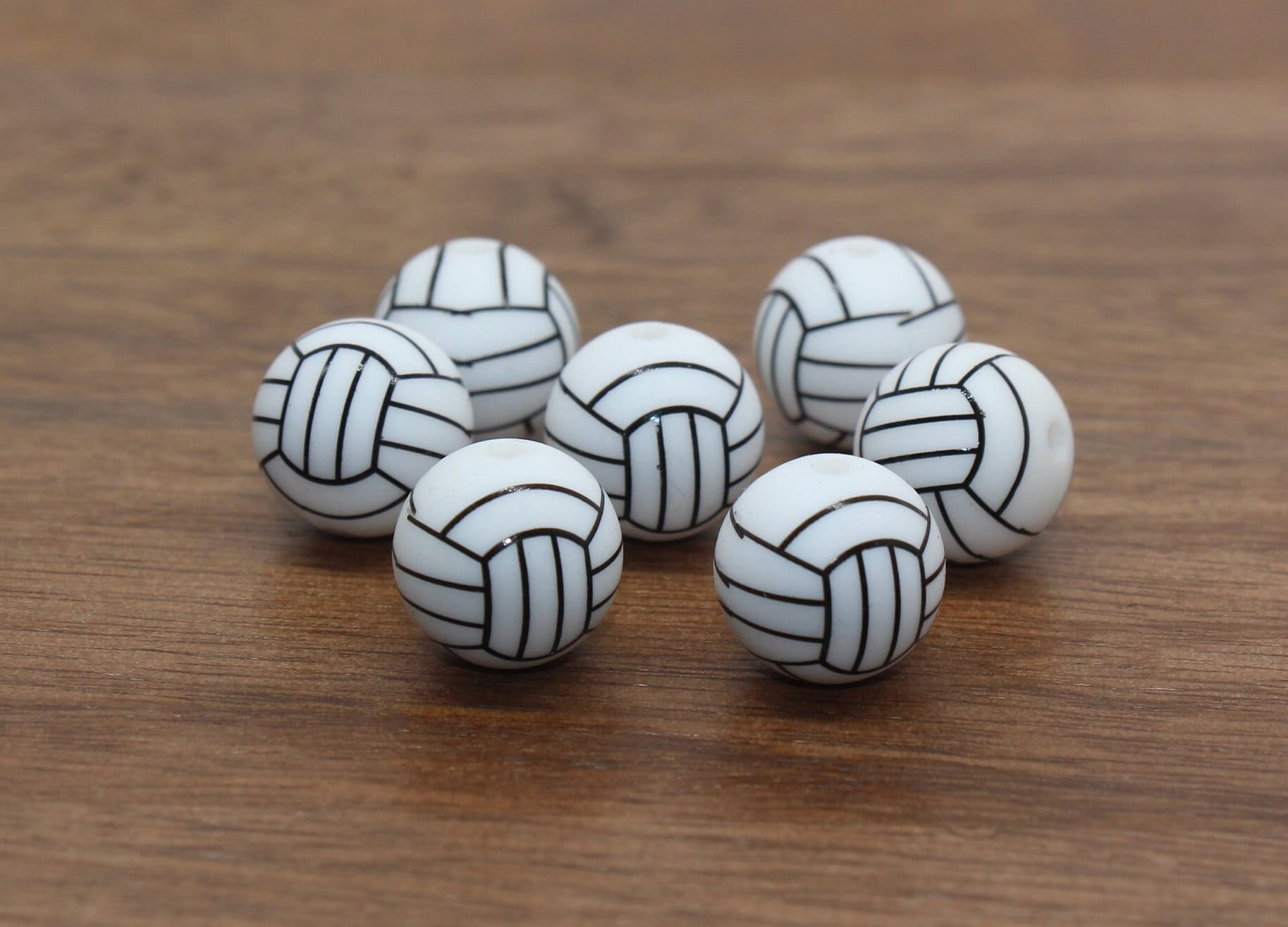 Volleyball Silicone Beads, Sports Print Silicone Beads, Round Sports Ball Beads, Chunky Beads, Silicone Beads #249