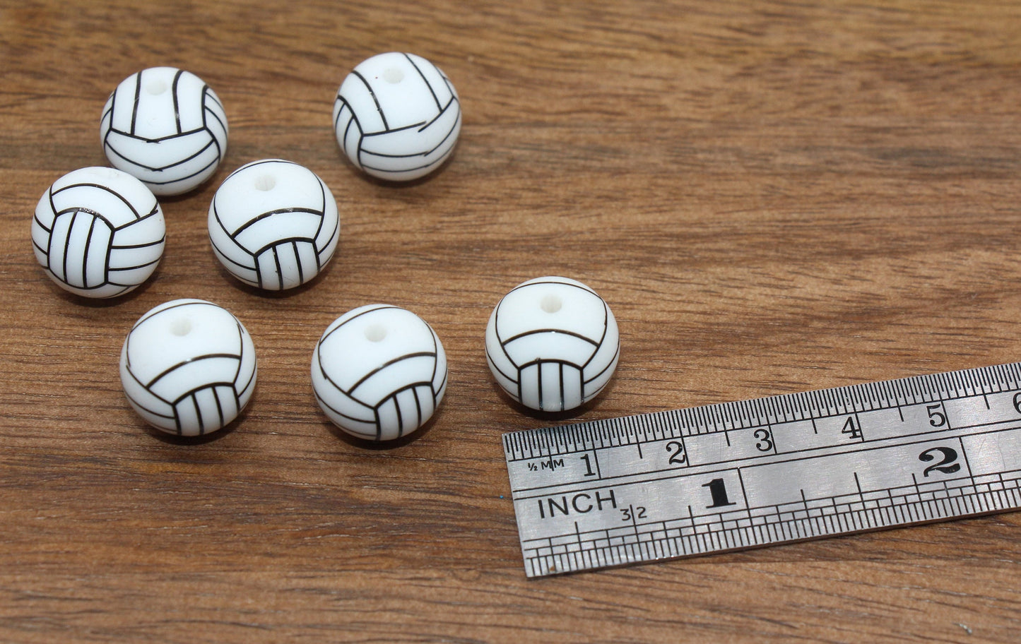Volleyball Silicone Beads, Sports Print Silicone Beads, Round Sports Ball Beads, Chunky Beads, Silicone Beads #249