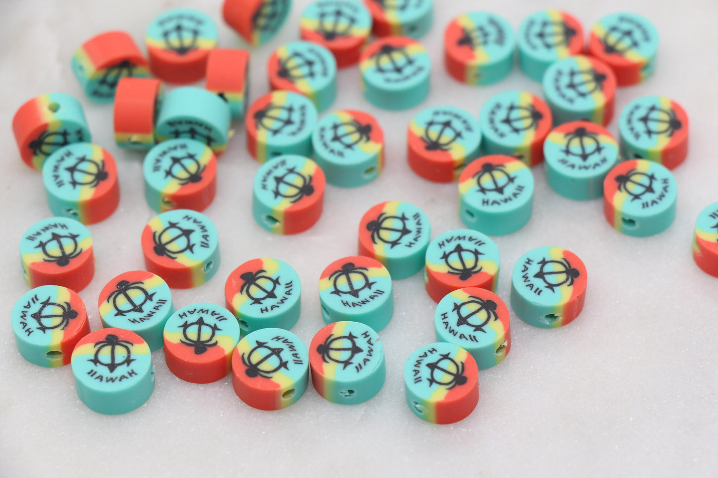 Hawaii Polymer Clay Beads, Sea Turtle Clay Beads, Jewelry Beading Supplies #255
