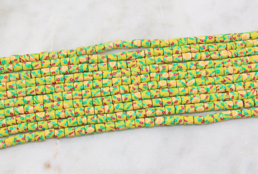 6mm Wide Column Chunky Polymer Clay Beads, Flower Printed Heishi Spacer Beads, Clay Tube Beads, Barrel Beads Heishi Beads #444