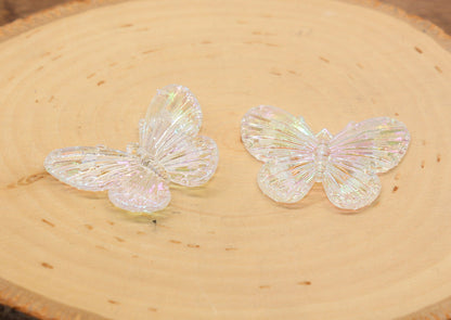 Clear White Large Butterfly Pendants, Iridescent Butterfly Pendants, AB Transparent Acrylic Butterfly, Jewelry Making #2649