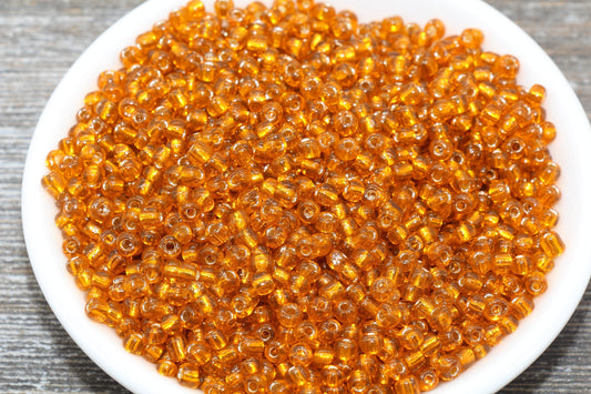 Transparent Glass Beads with Silver Lined, 4mm 6/0 Glass Round Beads, Orange Trans Seed Beads, Rocailles Beads, Beading Supplies #1225