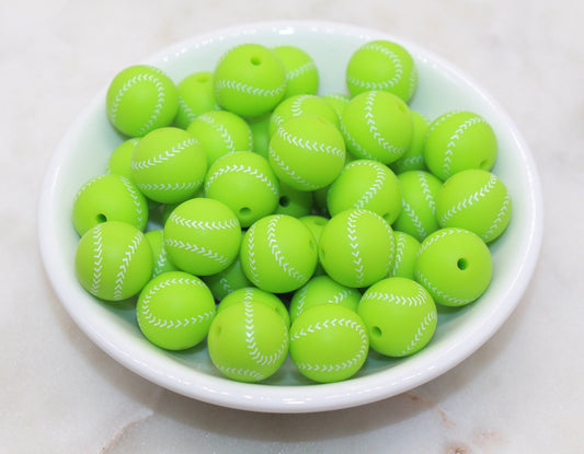 Tennis Ball Silicone Beads, Sports Print Silicone Beads, Round Sports Ball Beads, Chunky Beads, Silicone Beads #245