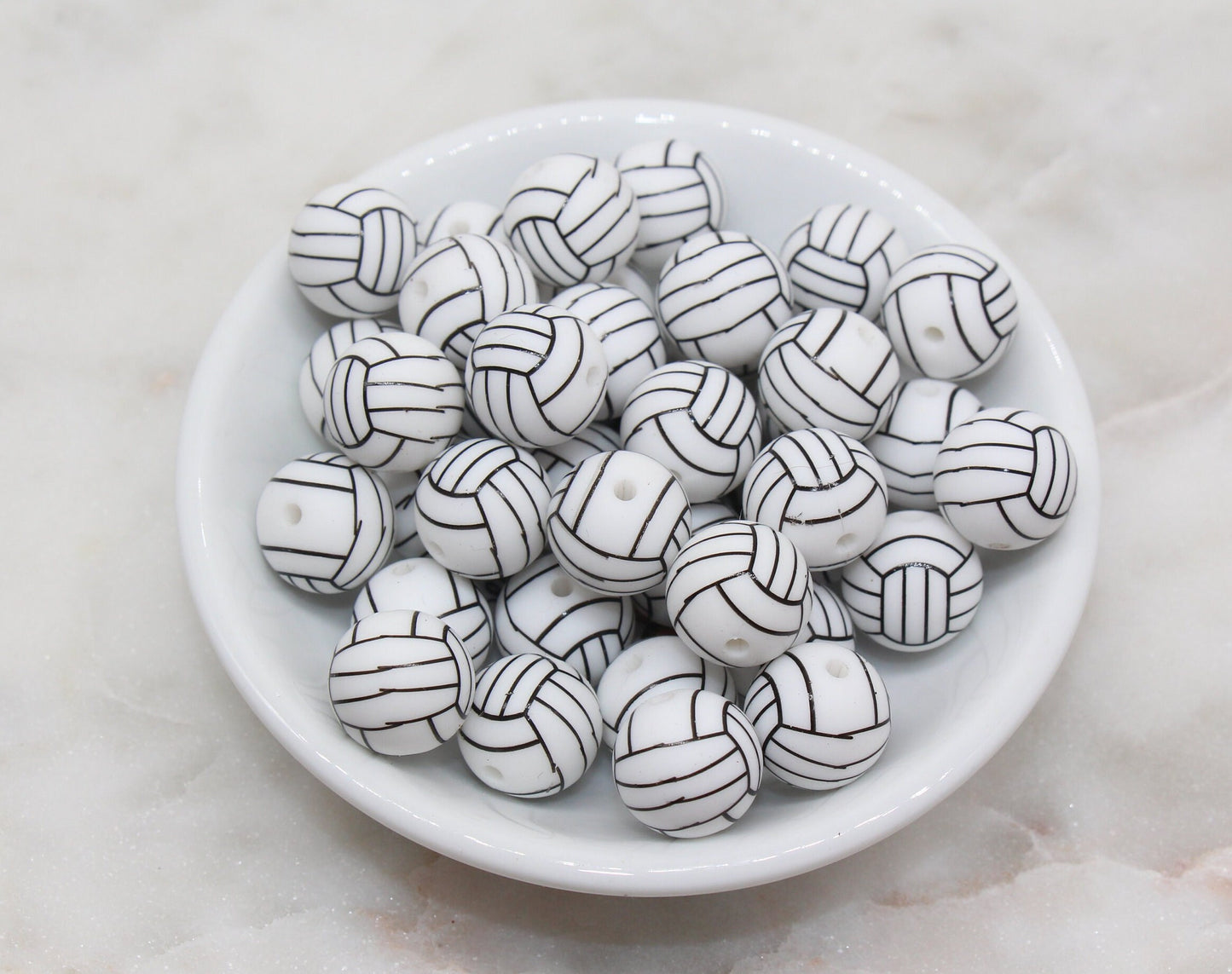 Volleyball Silicone Beads, Sports Print Silicone Beads, Round Sports Ball Beads, Chunky Beads, Silicone Beads #249