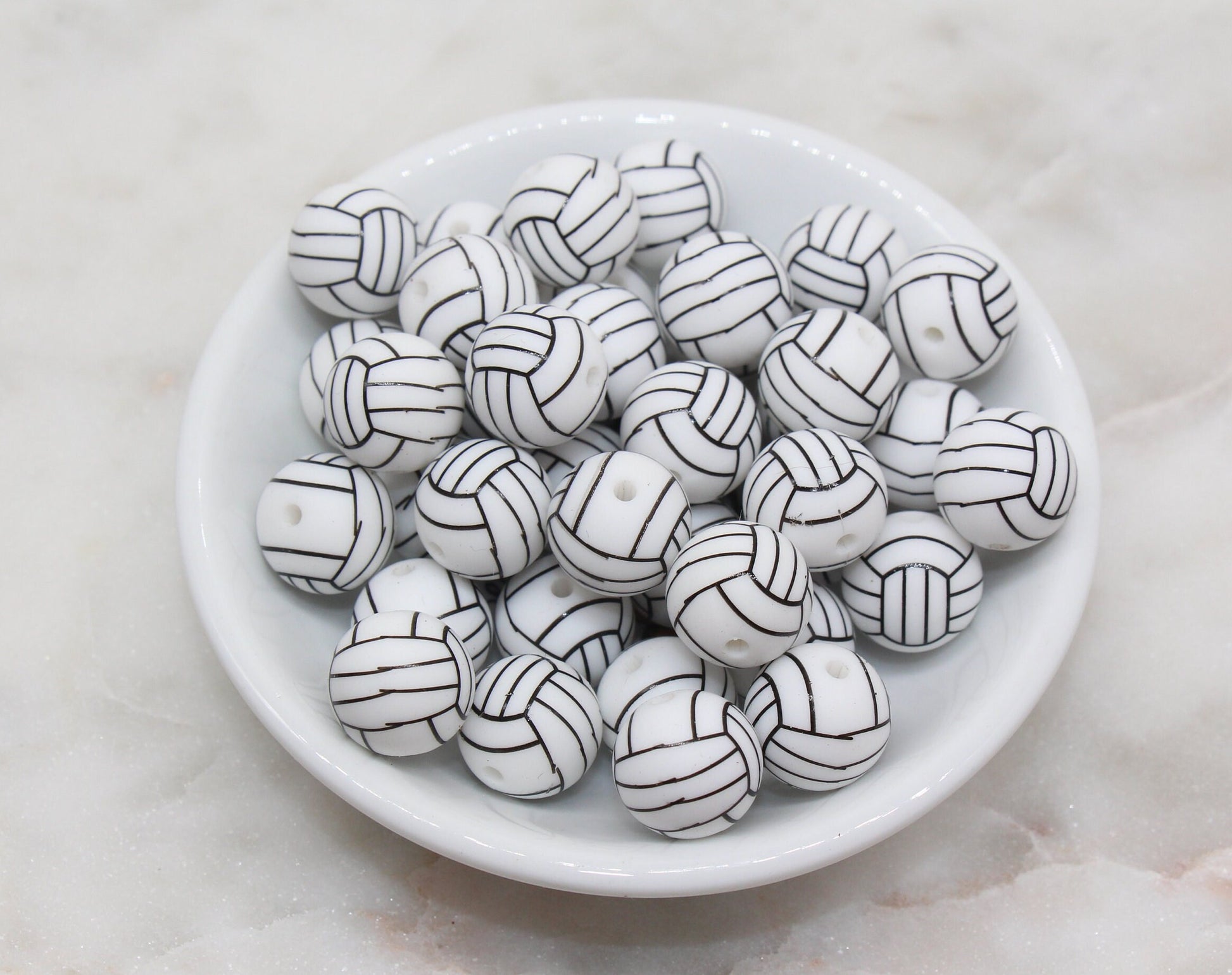 Volleyball Silicone Beads, Sports Print Silicone Beads, Round Sports Ball Beads, Chunky Beads, Silicone Beads #249