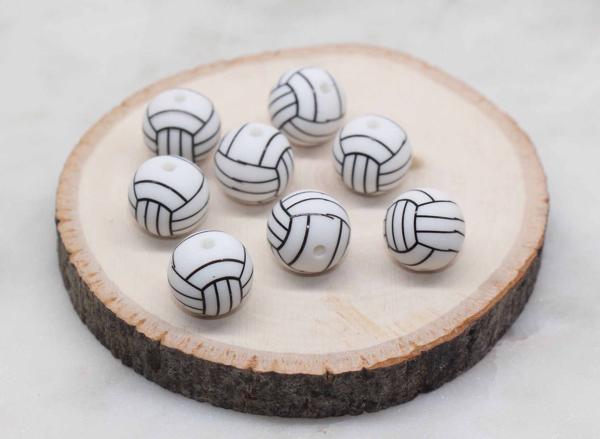 Volleyball Silicone Beads, Sports Print Silicone Beads, Round Sports Ball Beads, Chunky Beads, Silicone Beads #249
