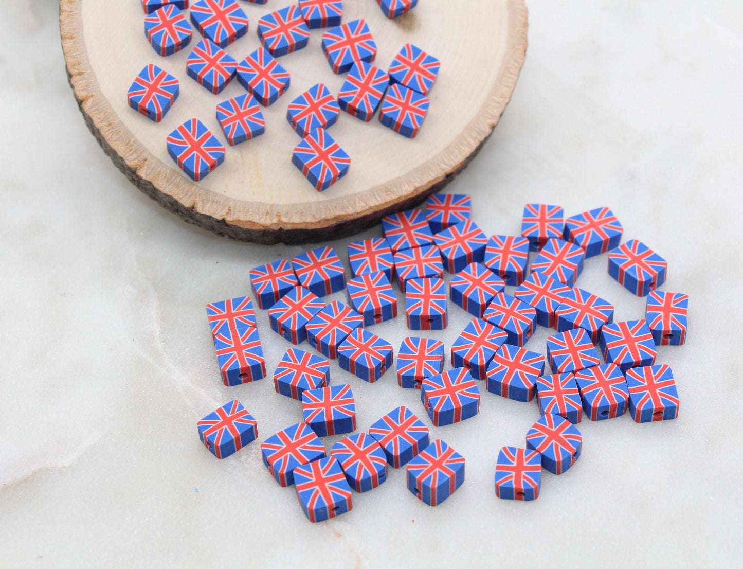 United Kingdom UK Flag Clay Beads, Union Jack Flag Polymer Clay Beads, Rectangle Shape Clay Beads, Jewelry Beads, Bead for Bracelet #284