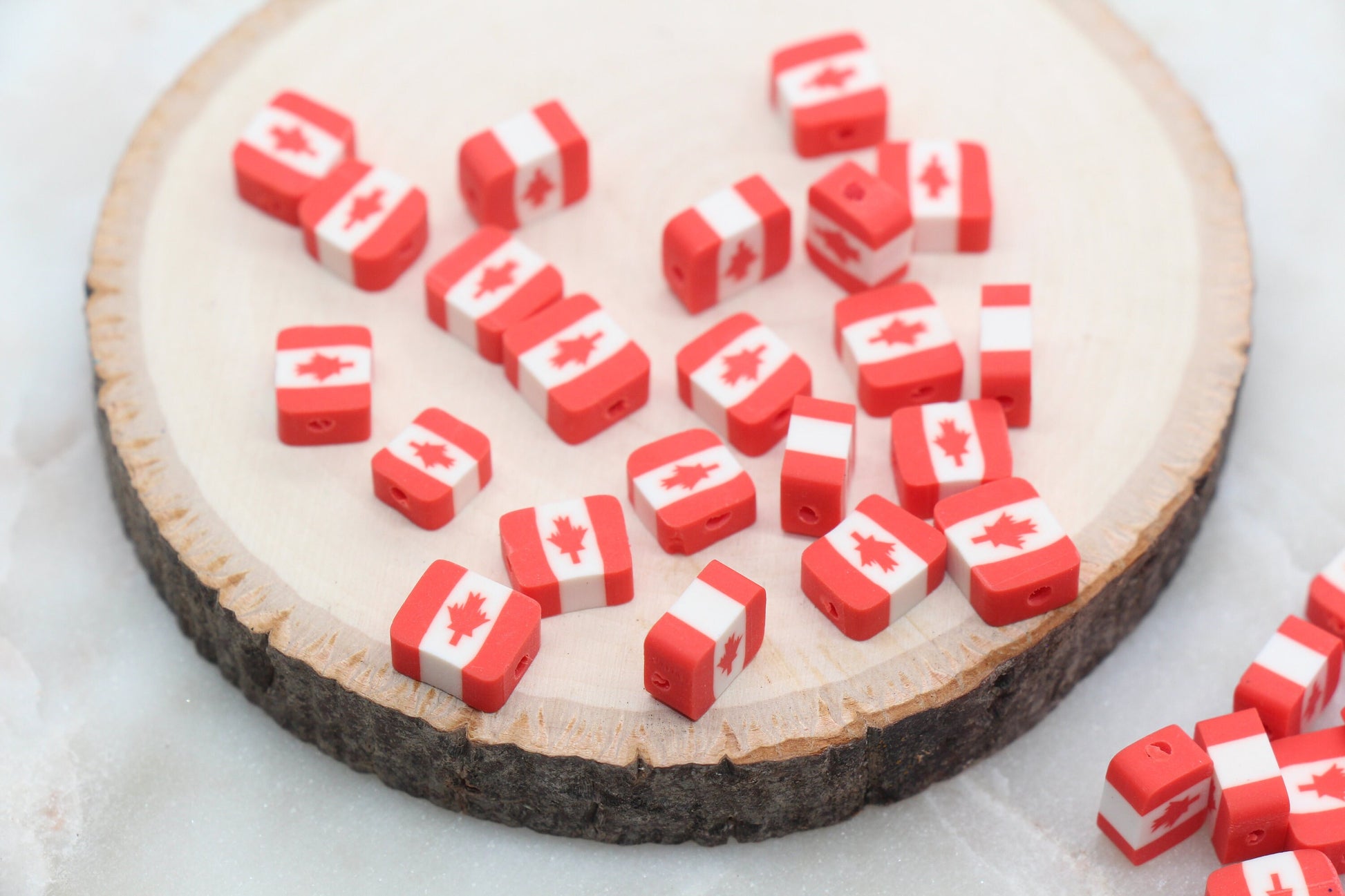 Canada Flag Clay Beads, Canadian Flag Polymer Clay Beads, Maple Leaf Canadian Flag Beads, Bead for Bracelet, Jewelry Beads #285