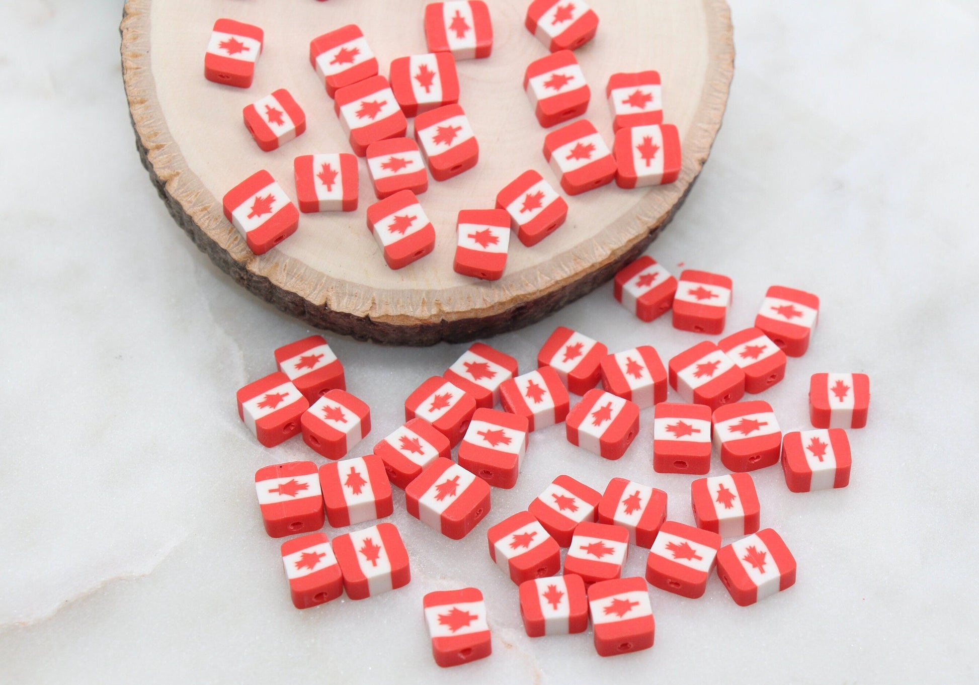 Canada Flag Clay Beads, Canadian Flag Polymer Clay Beads, Maple Leaf Canadian Flag Beads, Bead for Bracelet, Jewelry Beads #285