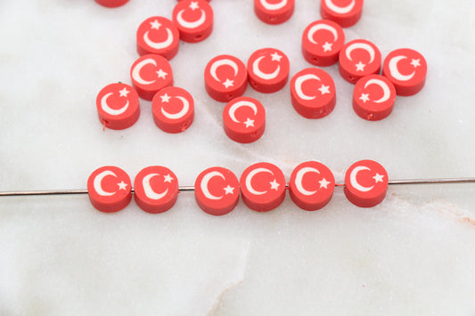 Turkey Flag Clay Beads, Turkish Flag Polymer Clay Beads, Bead for Bracelet, Jewelry Beads #292