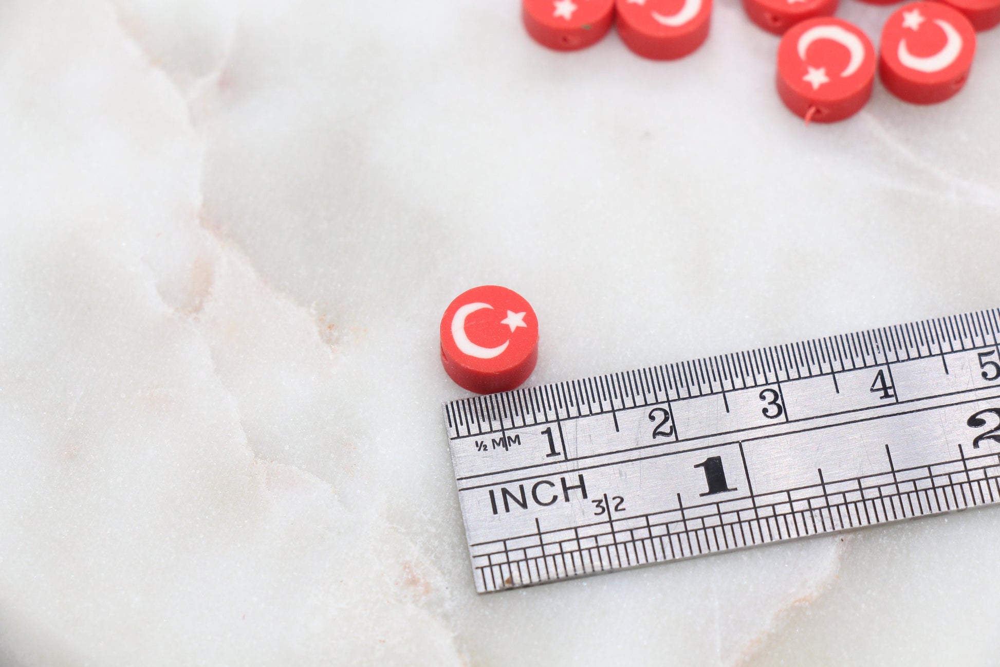 Turkey Flag Clay Beads, Turkish Flag Polymer Clay Beads, Bead for Bracelet, Jewelry Beads #292