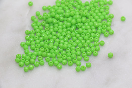 4mm Green Round Beads, Acrylic Gumball Beads, Green Round Spacer Beads, Bubblegum Beads, Plastic Round Smooth Bead #176