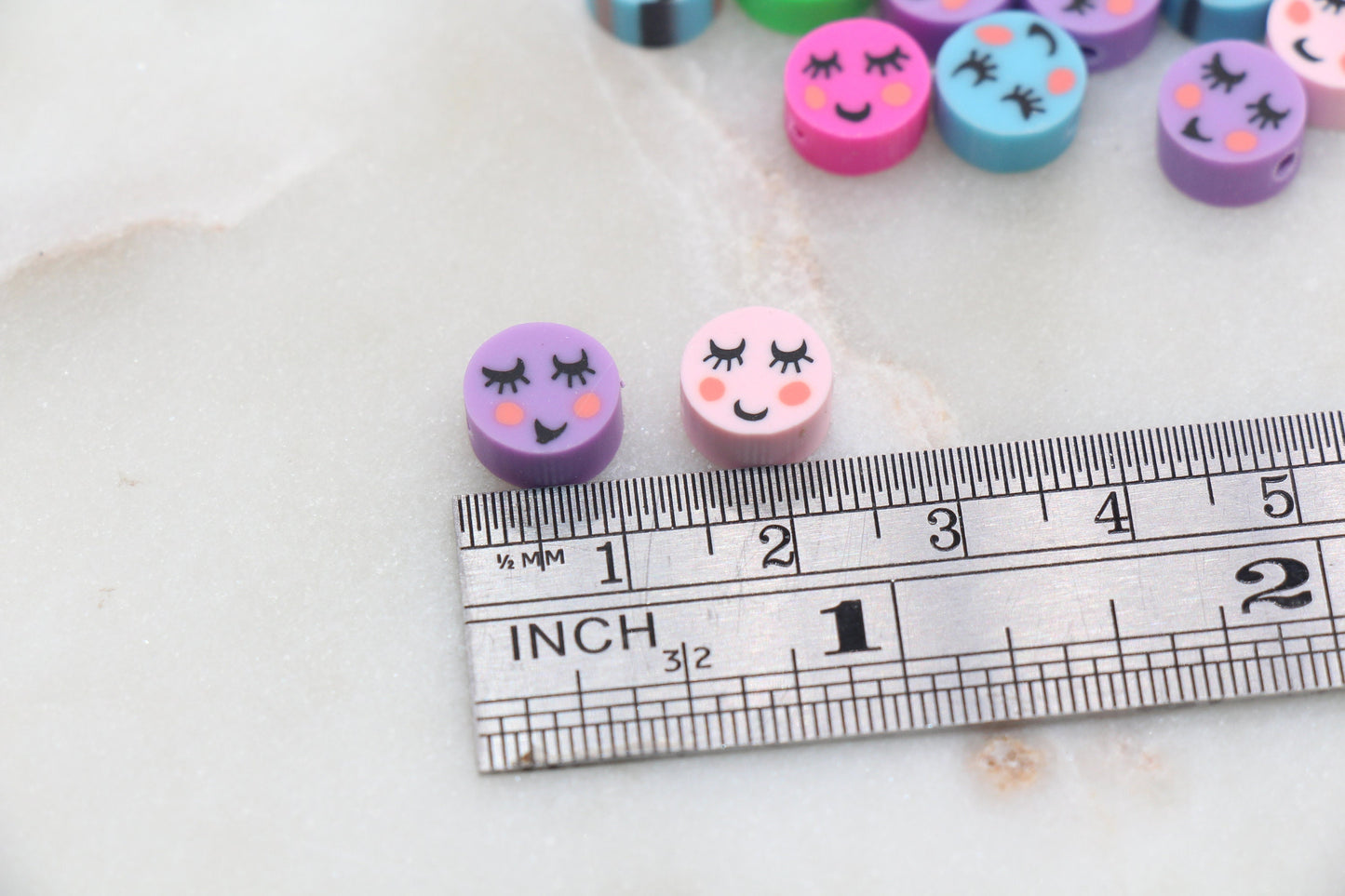 Shy Emoji Face Polymer Clay Beads, Emoji Fimo Cane Beads, Multicolor Clay Beads, Bead for Bracelet #269
