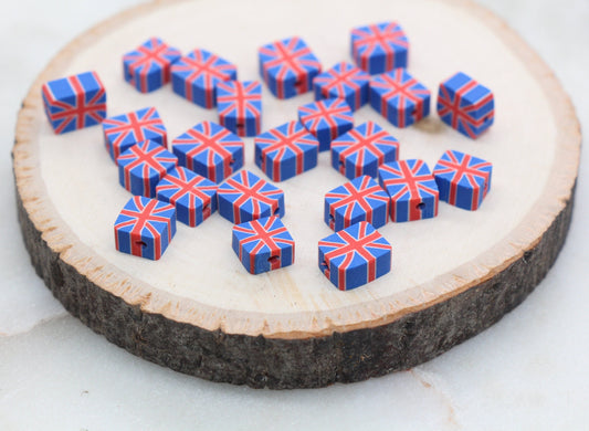 United Kingdom UK Flag Clay Beads, Union Jack Flag Polymer Clay Beads, Rectangle Shape Clay Beads, Jewelry Beads, Bead for Bracelet #284