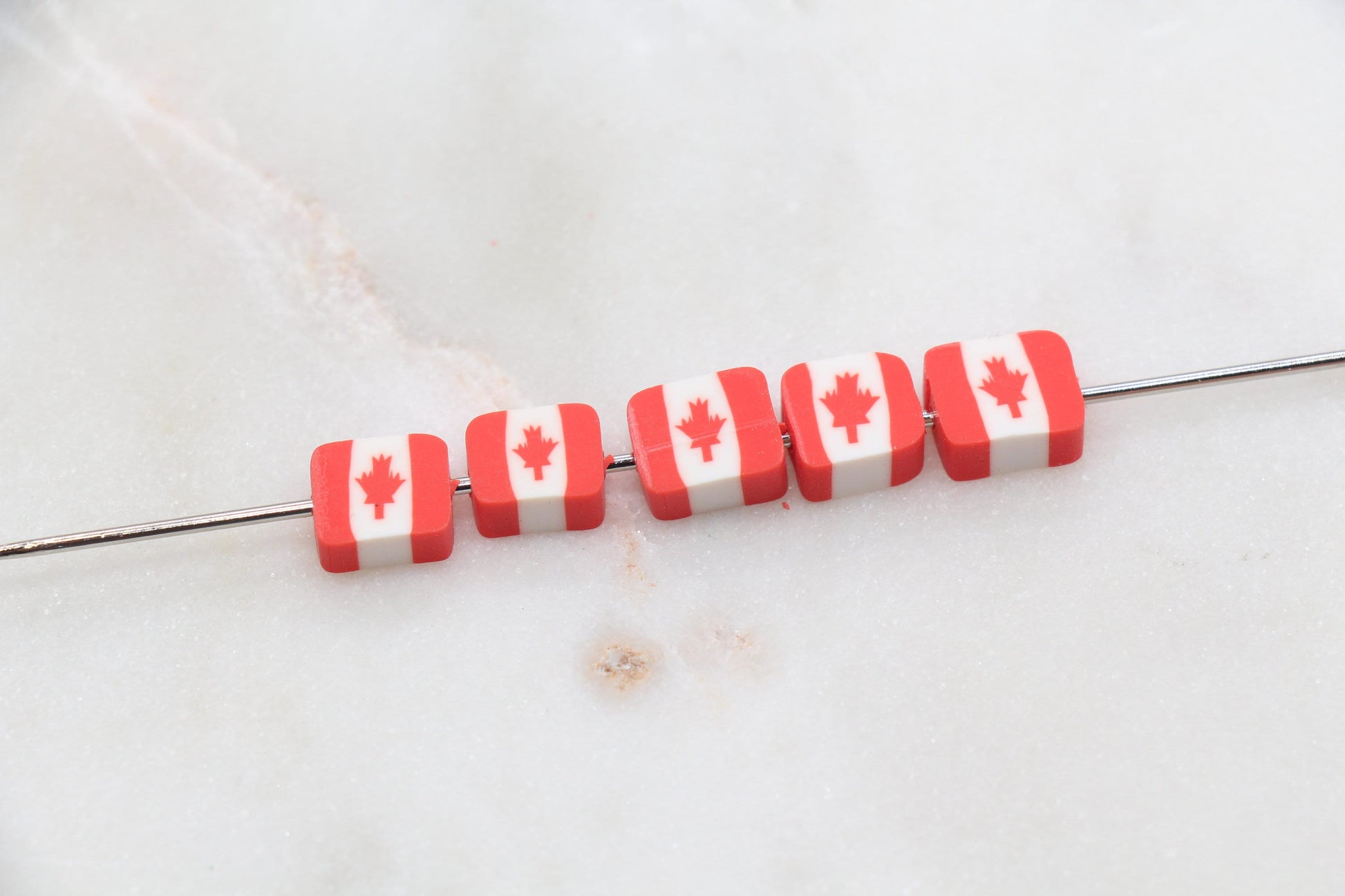 Canada Flag Clay Beads, Canadian Flag Polymer Clay Beads, Maple Leaf Canadian Flag Beads, Bead for Bracelet, Jewelry Beads #285