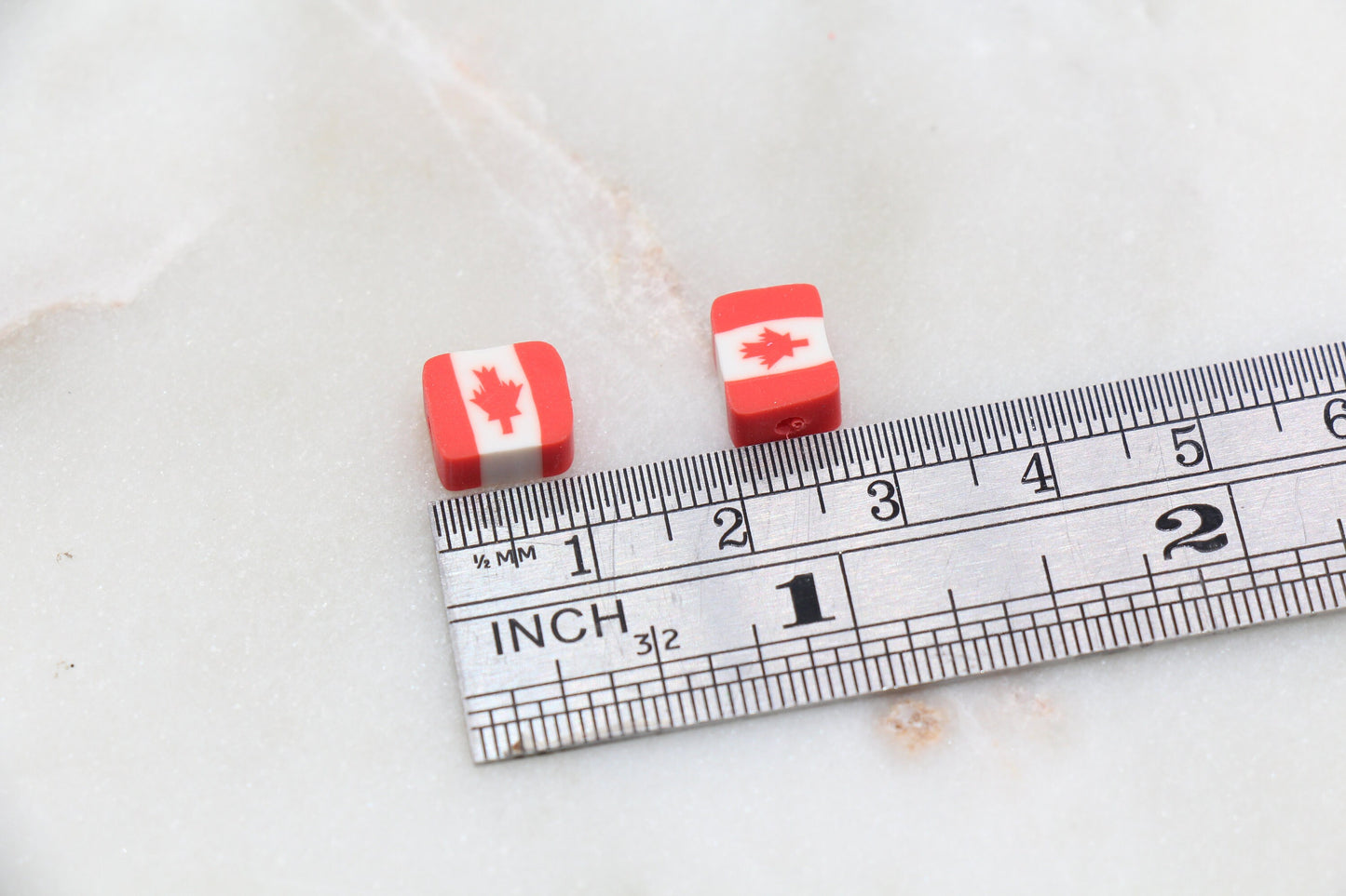 Canada Flag Clay Beads, Canadian Flag Polymer Clay Beads, Maple Leaf Canadian Flag Beads, Bead for Bracelet, Jewelry Beads #285